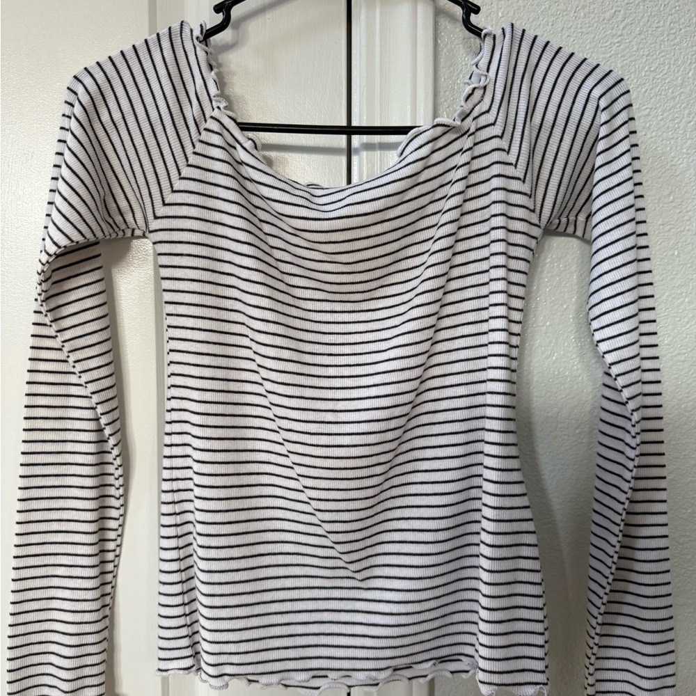 Striped Long Sleeve Top off the shoulder